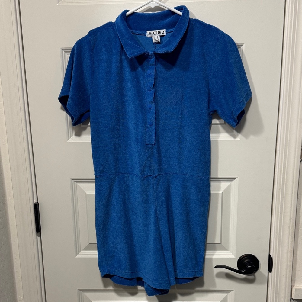 UNIQUE 21 TOWELLING BEACH PLAYSUIT IN BLUE Size 4